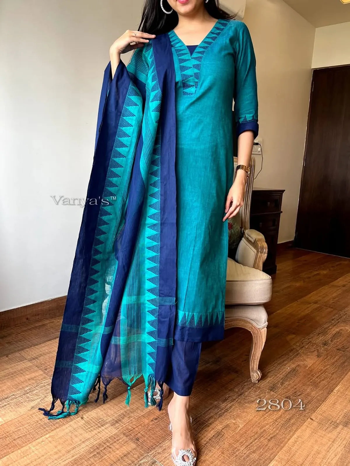 Cotton Churidar Set - Sky Blue